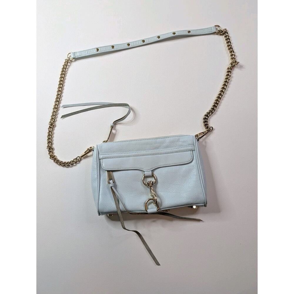 Rebecca Minkoff Mini Mac Crossbody Nubuck Leather Blue Chain Strap Studs